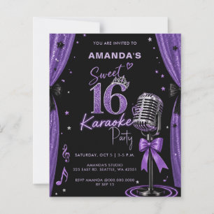 Budget Glam Lila Sweet 16 Karaoke Einladung