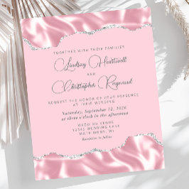 Budget Glam Pink Satin Silver Wedite Einladung