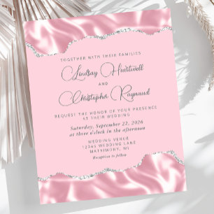 Budget Glam Rosa Satin Silber Hochzeits Einladung