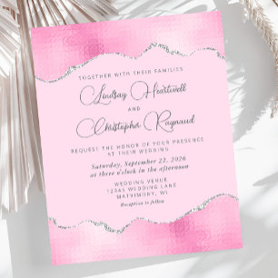 Budget Glam Rosa Silberfolie Hochzeitseinladung