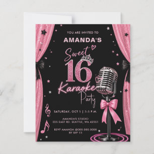 Budget Glam Rosa Sweet 16 Karaoke-Party-Einladung