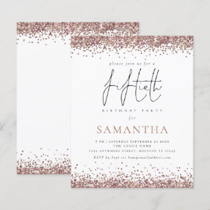 Budget Glam Rose Gold Glitzer 50. Party Einladung
