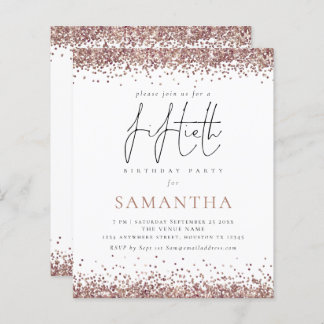 Budget Glam Rose Gold Glitzer 50. Party Einladung
