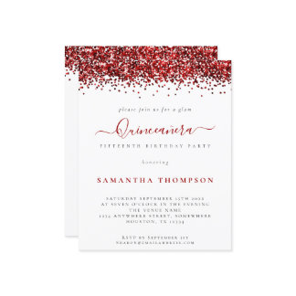 Budget Glam Roter Glitzer Quinceañera Einladung