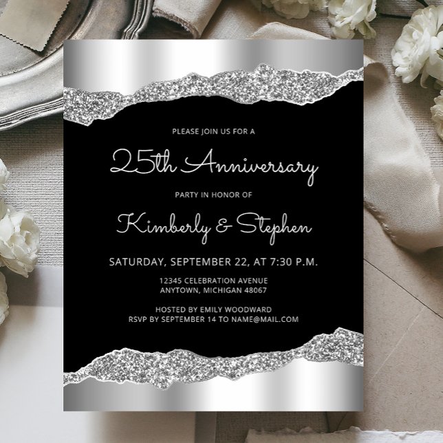 Budget Glam Silver Black 25th Anniversary Invite (Von Creator hochgeladen)