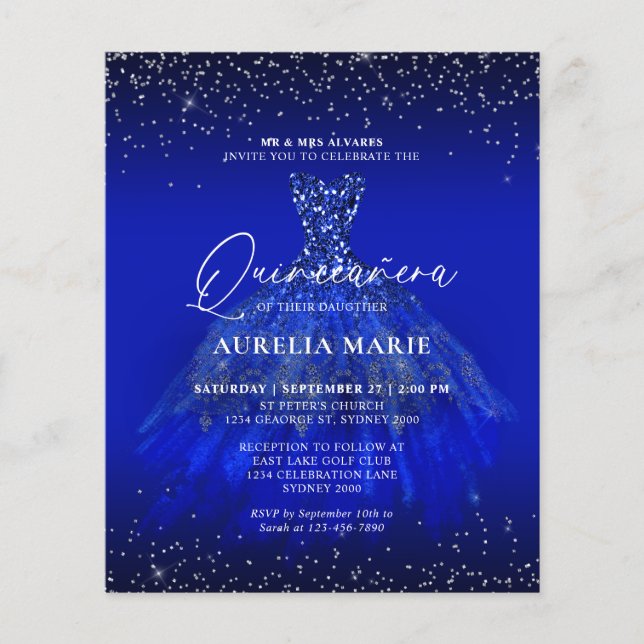 BUDGET Glam Silver Blue Princess Kleid Quinceanera (Vorderseite)