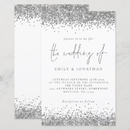 Budget Glam Silver Glitzer Einladung Hochzeit
