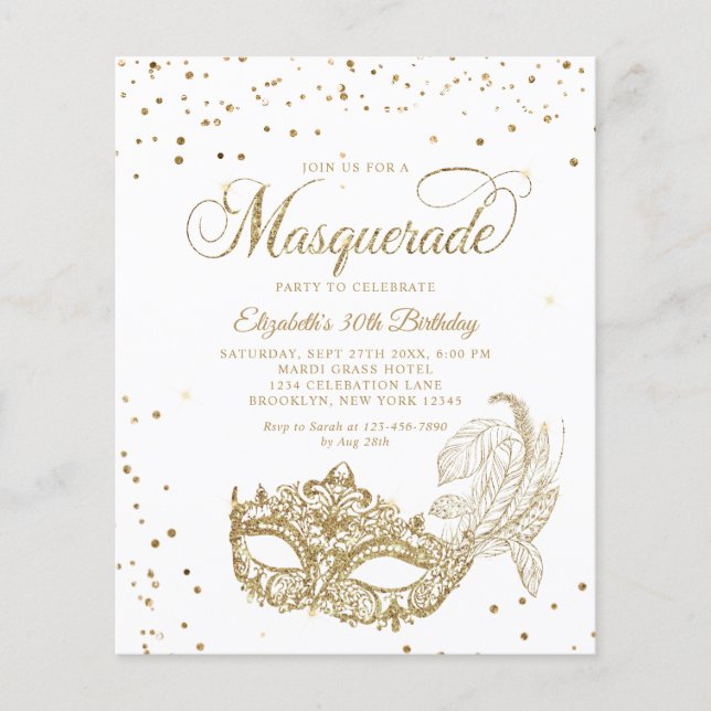 BUDGET Glam White Gold Photo Masquerade Birthday (Vorderseite)