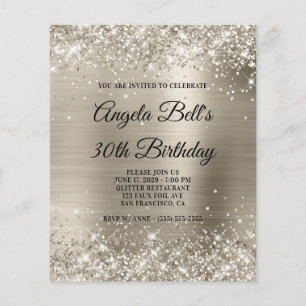 Budget Glänzendes Platin-Folie Glam 30. Geburtstag Flyer