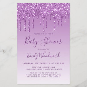 Budget Glitter Drip Lila Baby Shower Einladung