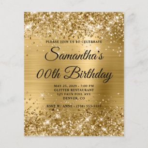 Budget Glittery Gold Monogram Geburtstagseinladung