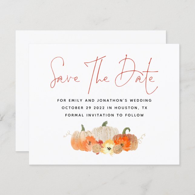 Budget Glittery Pumpkins QR-Code Save the Date (Vorne/Hinten)