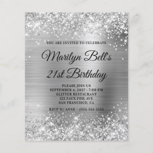 Budget Glittery Silver 21. Geburtstag Einladung