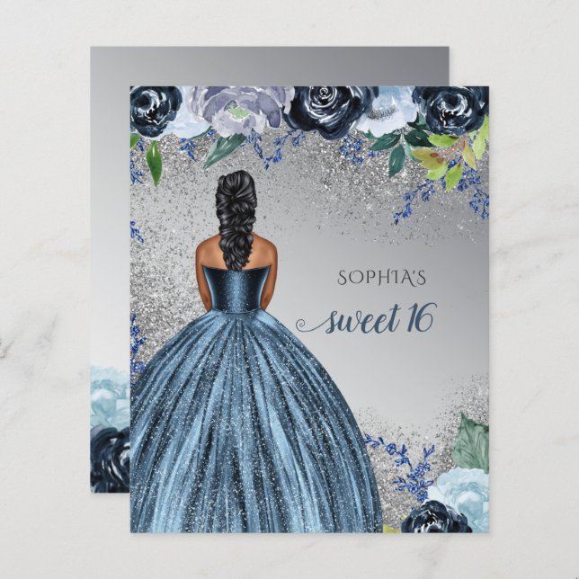 Budget Glitzer Blue Dress Sweet 16 Geburtstag (Vorne/Hinten)