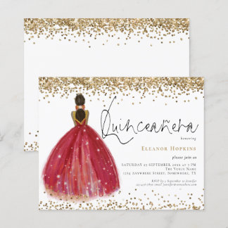 Budget Glitzer Burgundy Kleid Quinceanera Einladun