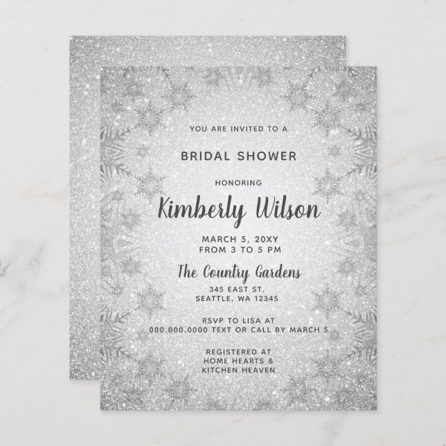 Budget Glitzer Snowflakes Bridal Dusche Einladung (Vorne/Hinten)