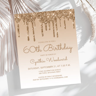Budget Glitzer Tropfen Gold 60. Geburtstag Einladu