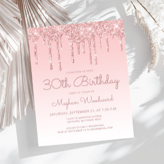 Budget Glitzer Tropfen Rosa 30. Geburtstag Einladu