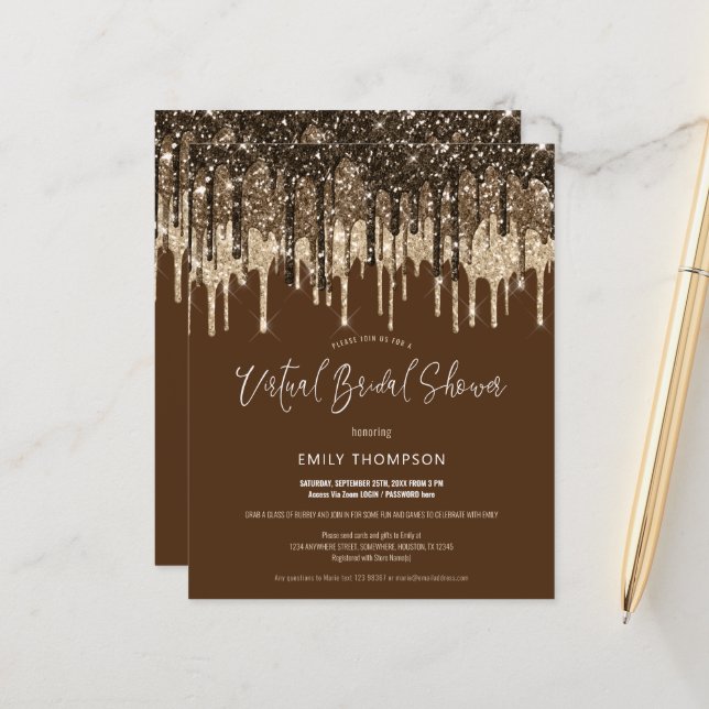 Budget Glitzer Virtual Bridal Dusche Einladung (Vorderseite/Rückseite Beispiel)