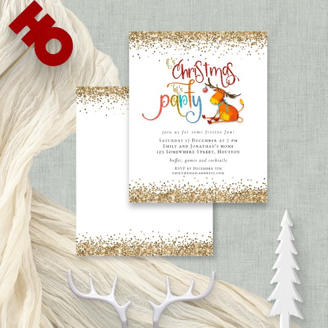 Budget Glitzer Weihnachten Lasse Party Hirsch Einl (Front and back view, budget prices smaller 4.5 x 5.6" alternative)