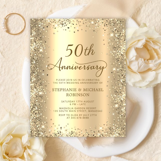 Budget Gold 50th Wedding Anniversary Invitation (Von Creator hochgeladen)