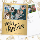 Budget gold 6 Foto Frohe Weihnachtskarte<br><div class="desc">Moderne stilvolle Merry Christmas handgeschriebene Kalligrafieschrift 6 Fotos aus der Familie Imitate metallische Gold und schwarze BUDGET Urlaubskarte mit Ihrem individuellen personalisierten Text auf beiden Seiten. BITTE BEACHTEN SIE, dass die Hintergrund- und Skriptfarben editierbar sind. Sie können eine dieser Einstellungen ändern, nachdem Sie unter dem IT-Menü PERSONALISIEREN die Option CUSTOMIZE...</div>