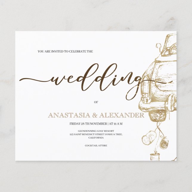 Budget/Gold Auto/Hochzeitseinladung. Flyer (Vorne)