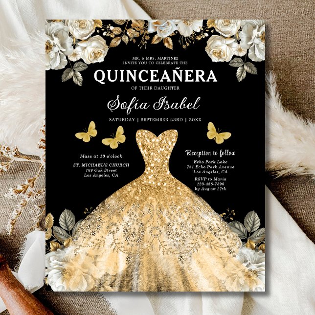 Budget Gold Bilingual Spanish Quinceanera Flyer (Von Creator hochgeladen)