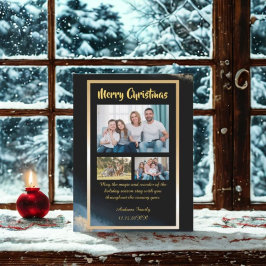 Budget Gold Black Christmas 3 Photo Holiday Card Feiertagspostkarte