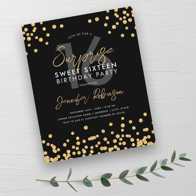 Budget Gold Black Confetti Überraschung Sweet 16 (Budget Gold Black Confetti Surprise Sweet 16 )