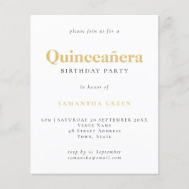 Budget Gold Black Text Quinceañera Birthday Einlad