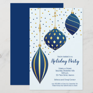 Budget Gold Blau Ornamente Weihnachts Einladungen