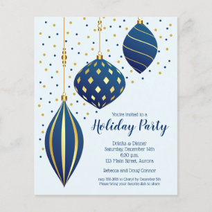 Budget Gold Blaue Weihnachtsbaumkugeln Einladung Flyer