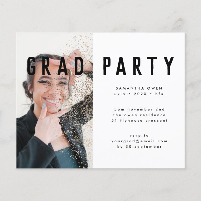 Budget Gold Botanicals Grad Foto Party Einladung Flyer (Vorne)