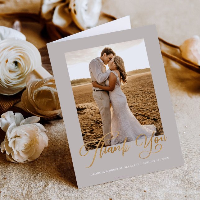 Budget Gold Cursive Script Wedding Thank You Card Dankeskarte (Von Creator hochgeladen)