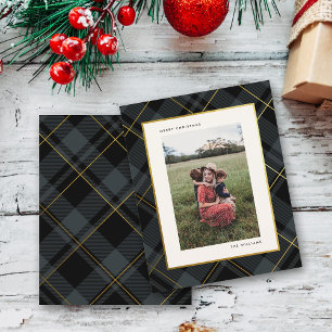 Budget Gold Dunkelgrüner Tartan Weihnachtsfotokart