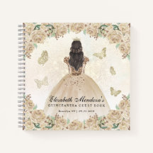 Budget Gold Floral Princess Quinceañera Guestbook