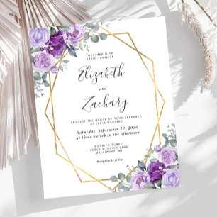 Budget Gold Frame Lila Blumenhochzeit Einladung