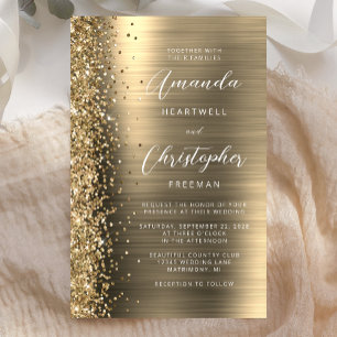 Budget Gold Glam Glitter Hochzeitseinladung