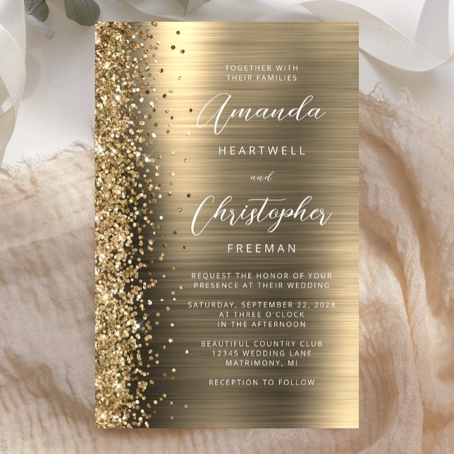 Budget Gold Glam Glitzer Hochzeitseinladung (Von Creator hochgeladen)