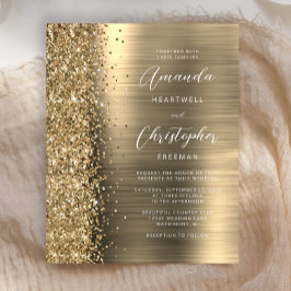 Budget Gold Glam Glitzer Hochzeitseinladung