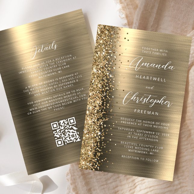 Budget Gold Glam QR Code Einladung Hochzeitsfeiern (Von Creator hochgeladen)