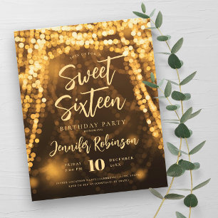 Budget Gold Glam String Lights Sweet 16 Einladung Flyer