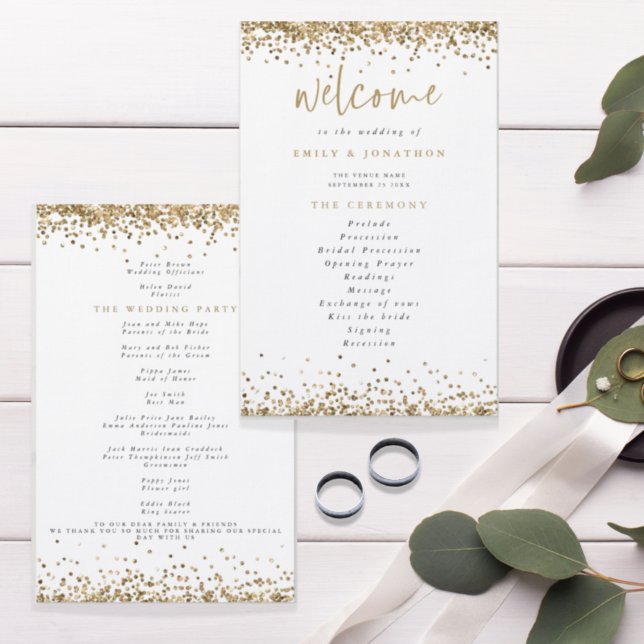 Budget Gold Glitter Confetti Wedding Program (Von Creator hochgeladen)