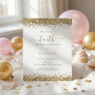 Budget Gold Glitter Girl 10. Geburtstagseinladung