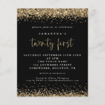 Budget Gold Glitzer 21. Schwarze Party Einladung