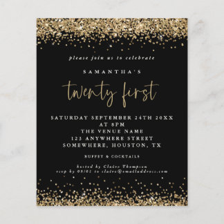 Budget Gold Glitzer 21. Schwarze Party Einladung