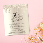Budget Gold Glitzer 50. Geburtstag Einladung<br><div class="desc">Elegante,  schicke und preisgünstige 50. Geburtstagsfeier mit "50 & Fabulous" in stilvoller Schrift auf goldenem Hintergrund,  mit vergoldetem Imitat-Glitzer,  der von oben tropft. Personalisieren Sie mit ihrem Namen und den Party-Details.</div>