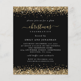 Budget Gold Glitzer Black Christmas Party Einladun