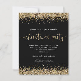 Budget Gold Glitzer Black Christmas Party Einladun